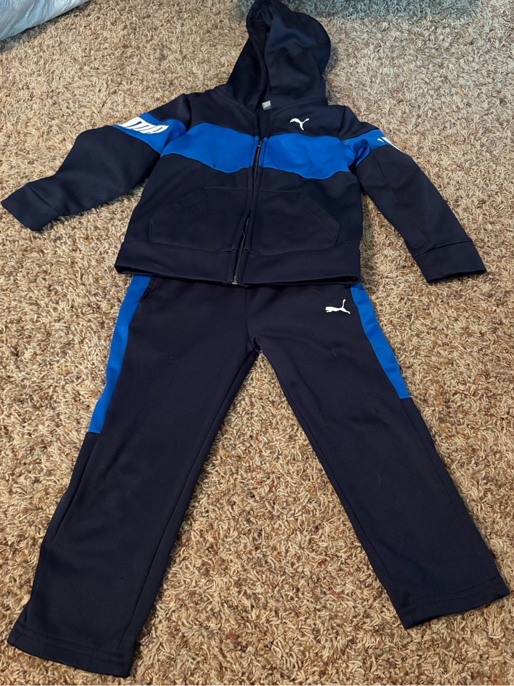 Puma Kids Navy and Bright Blue Hooded Zip Jacket with Track Pants